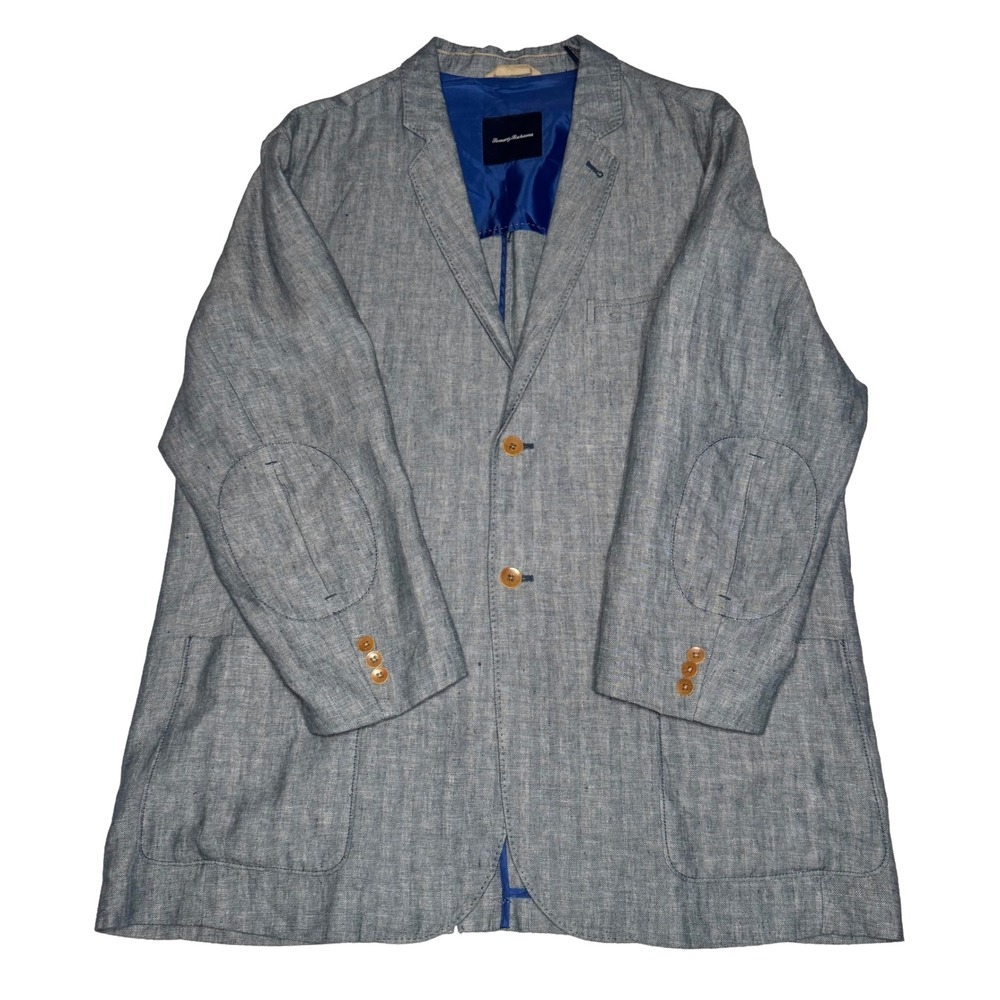 Tommy Bahama Mens XL 100% Irish Linen Blue Herringbone Blazer Sport Coat Coastal - Picture 5 of 13